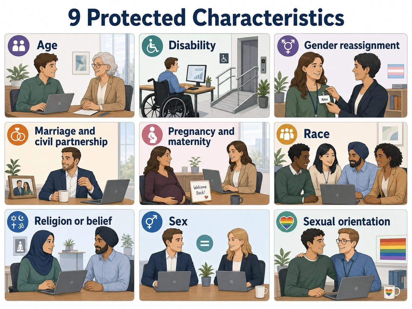 The nine protected characteristics under the Equality Act 2010